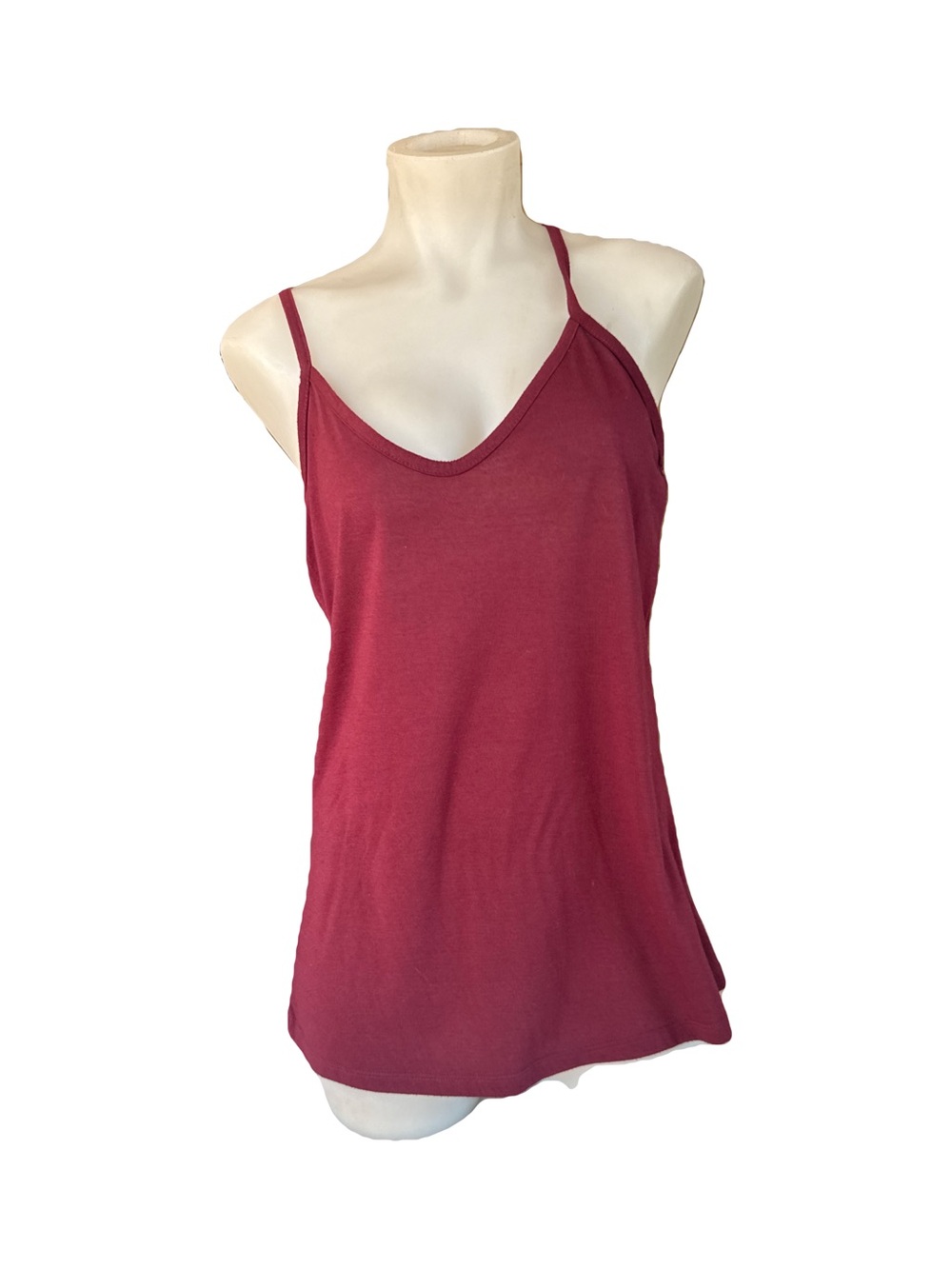 V-Neck Spaghetti Strap Tank-Maroon M